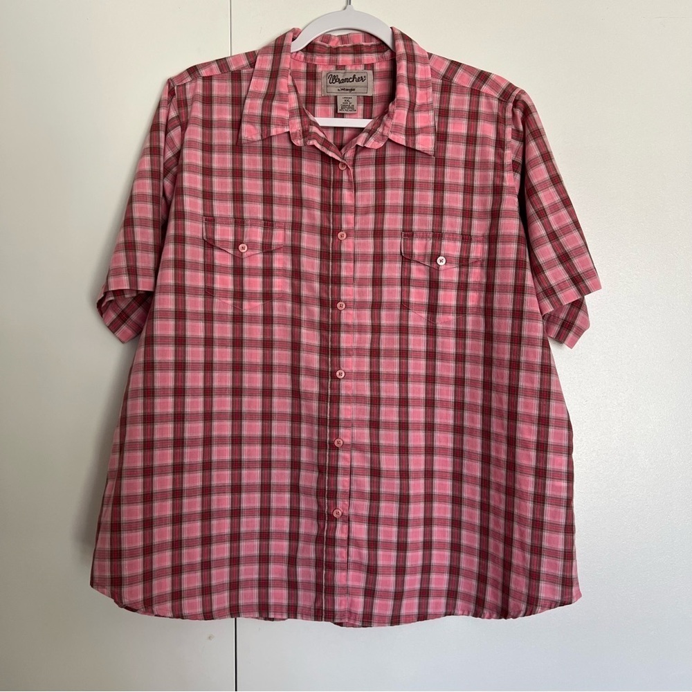 Wrancher by Wrangler Pink Plaid Short Sleeve Button Up Shirt size XXL